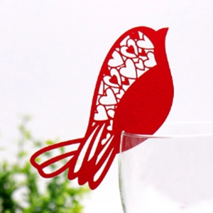 Hollow Bird Artificial Pearl Paper Place Card Laser Cut Heart Design Cup Decoration For Romantic Wedding Party Event Banquet Table Decor