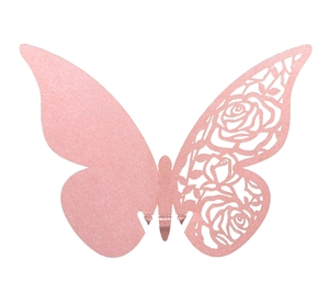 Laser Cut Butterfly Place Cards Hollow Rose Design Pearlescent Paper Wine Glass Decor For Wedding Birthday Party Decoration