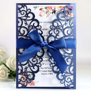 Elegant Laser Cut Wedding Invitations Artificial Pearl Paper Hollow Floral Design With Ribbon Wedding Party Ceremony Greeting Cards