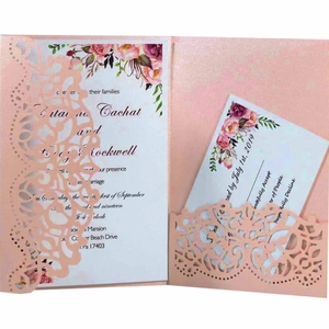 Elegant Laser Cut Wedding Invitation Card Set Floral Artificial Pearl Paper Invitations With Envelope For Marriage Valentine Party