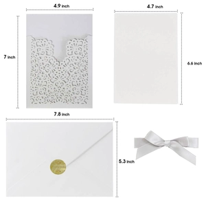 Detail-Set Laser-Cut Hochzeitseinladungen mit Innenkarte, Umschlag und grauem Band
