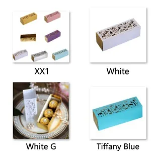Laser cut hollow wedding favor boxes in white gold and blue for candy and chocolate gifts