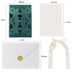 Lot de cartes d'invitation de Noël flocon de neige découpées au laser avec ruban blanc