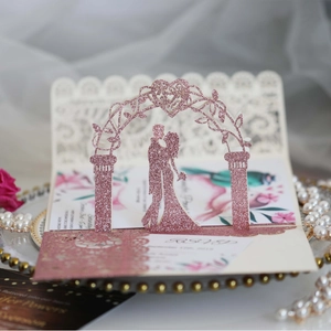 3D Pop Up Wedding Invitations Laser Cut Glitter Pearlescent Paper Hollow Greeting Cards With Envelopes For Marriage Party Anniversary