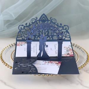 3D Pop-up Wedding Invitation Card Laser Cut Hollow Floral Design Couple Silhouette Artificial Pearl Paper Invitations With Envelope And Insert Cards