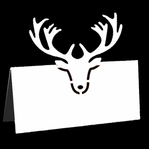 White laser-cut reindeer place card with buck head design for weddings and parties