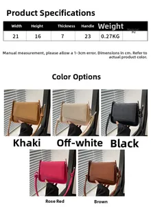 Detailed size chart for minimalist PU leather shoulder bag showing 21x16x7cm dimensions