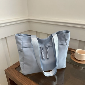 Women Large Capacity Tote Bag Minimalist Fashion Commute Single Shoulder Bag Solid Color Canvas Handbag Braided Rope Design