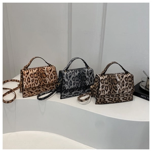 Détails des sacs à main à imprimé léopard en tons marron et gris avec fermoirs