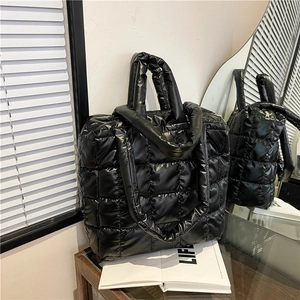 Metallic Quilted Puffer Tote Bag For Women Large Capacity Nylon Underarm Shoulder Bag Fashion Commuter Handbag