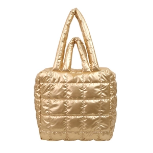Chic quilted tote bag in metallic gold finish with large capacity and dual handles