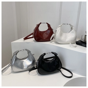 Hobo bags with metal ring handles in red, white, silver and black colors