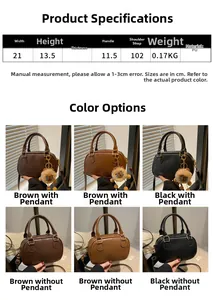 Spécifications détaillées de la taille du sac Boston en cuir PU, 21x13,5x7 cm