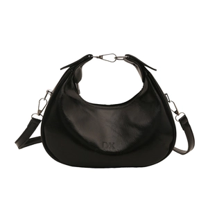 Fashionable black hobo crossbody bag with polished leather finish and DX logo