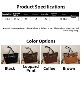 Guide des tailles du grand sac cabas en suédine avec dimensions et quatre coloris variés