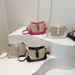 Retro contrast stitching canvas shoulder bags in four colors with leather buckle strap