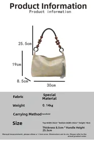Detailed size chart for Chinese style embroidery handbag with dimensions and wood beads handle