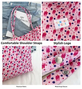 Détails du sac cabas floral montrant la boucle magnétique argentée et la texture