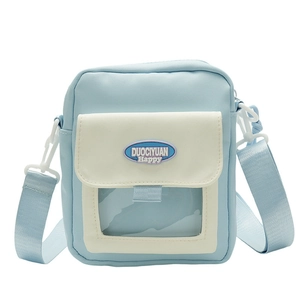 Petit sac à bandoulière style japonais bicolore avec fenêtre transparente et sangle