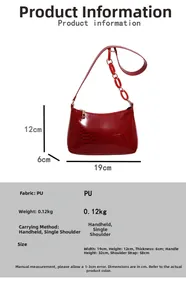 Detailed size chart for red snakeskin underarm bag showing 19cm by 12cm by 6cm dimensions