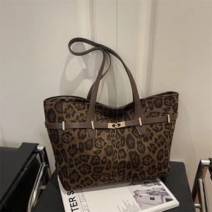 Sac Fourre-tout en Suède de Grande Capacité pour Femmes Couleur Unie Imprimé Léopard Sac à Main Épaule Mode Navette Fermeture Éclair
