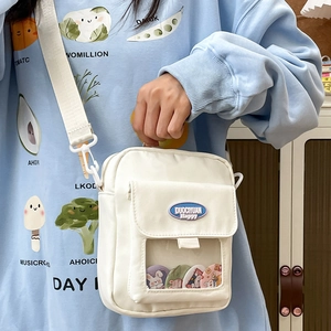 Sac ita en toile blanche japonaise avec fenêtre transparente et badges pour femmes