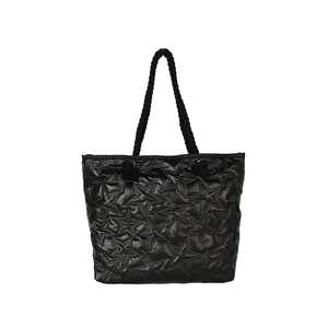 Grand sac cabas noir avec matelassage en étoile et poignées nouées pour femmes