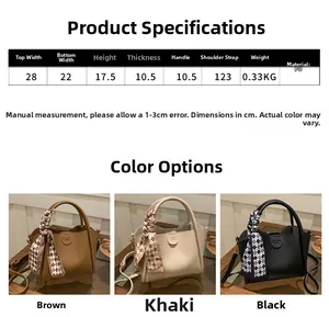 Tableau des tailles et dimensions détaillées du sac seau en cuir PU avec foulard en soie