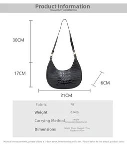 Guide des tailles pour sac bandoulière croco avec dimensions 21cm de largeur
