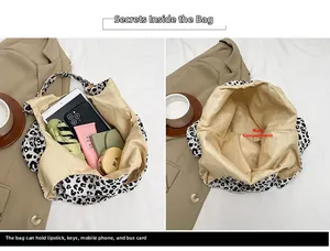 Detailed view of leopard print tote bag interior showing large capacity for essentials