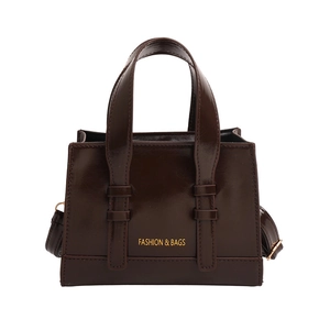 Fashionable dark brown oil wax leather square tote bag for women with dual top handles