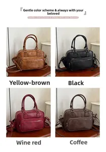 Detailed grid view showing vintage faux leather handbags in four elegant classic colors