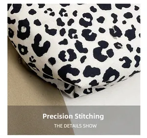 Macro shot of precise stitching and high-quality leopard print fabric details