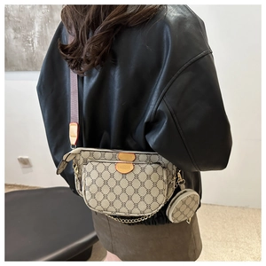 Detailed macro view of the vintage monogram canvas bag with gold hardware and coin purse