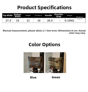Guide des tailles du sac seau minimaliste en laine à carreaux avec dimensions détaillées