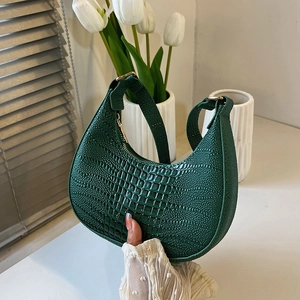 Sac Sous le Bras Demi-Lune Vintage Motif Crocodile pour Femmes Cuir Synthétique Couleur Unie Sac à Épaule Mode Hobo Sac
