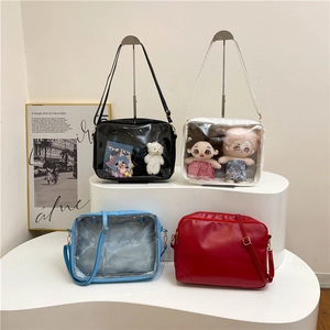 Japanese Style Ita Bag Women Shoulder Crossbody Bag Clear Window Display Bag Large Capacity Synthetic Leather Square Bag