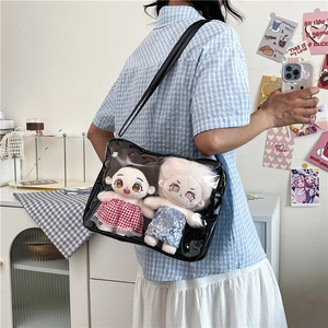 Japanese style large clear shoulder bag for dolls with black trim and spacious storage