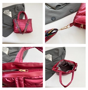 Détails du sac cabas matelassé rose vif avec bandoulière géométrique large et fermeture