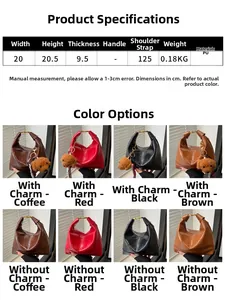 Detailed size specifications and material chart for the stylish women's PU shoulder bag