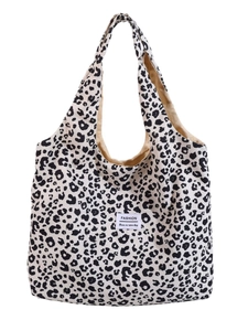 Large capacity leopard print nylon tote bag for women, stylish leopard pattern shoulder bag