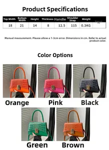 Spécifications détaillées et affichage en cinq couleurs du sac à main en cuir PU