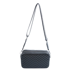Sac bandoulière en similicuir matelassé en V noir avec large bandoulière à motifs