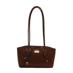 Vintage dark brown faux leather tote bag with gold hardware and shoulder straps