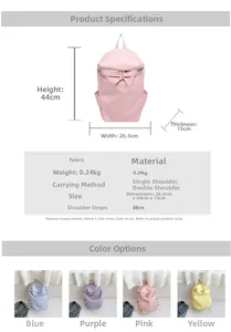 Detailed size specifications for a lightweight nylon backpack with dimensions and colors