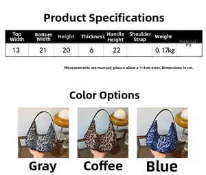 Size chart and dimensions for the leopard print PU crescent handbag and shoulder bag