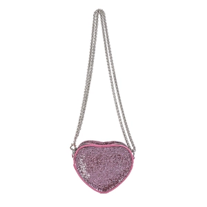 Elegant pink heart-shaped mini evening bag with sparkling rhinestones and silver chain strap