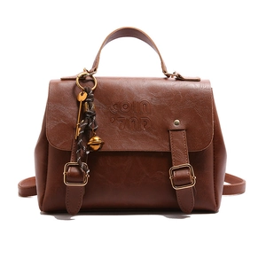 Retro dark brown PU leather backpack for women featuring COIN '70s embossed detail