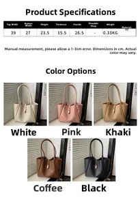 Tabella taglie dettagliata e opzioni di colore per la borsa tote in pelle PU di grande stile