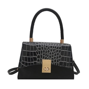 Sac à main chic noir à motif crocodile avec fermoir doré et bandoulière amovible